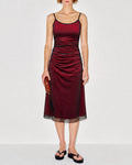 Wine Red Ruched A-Line Midi Dress