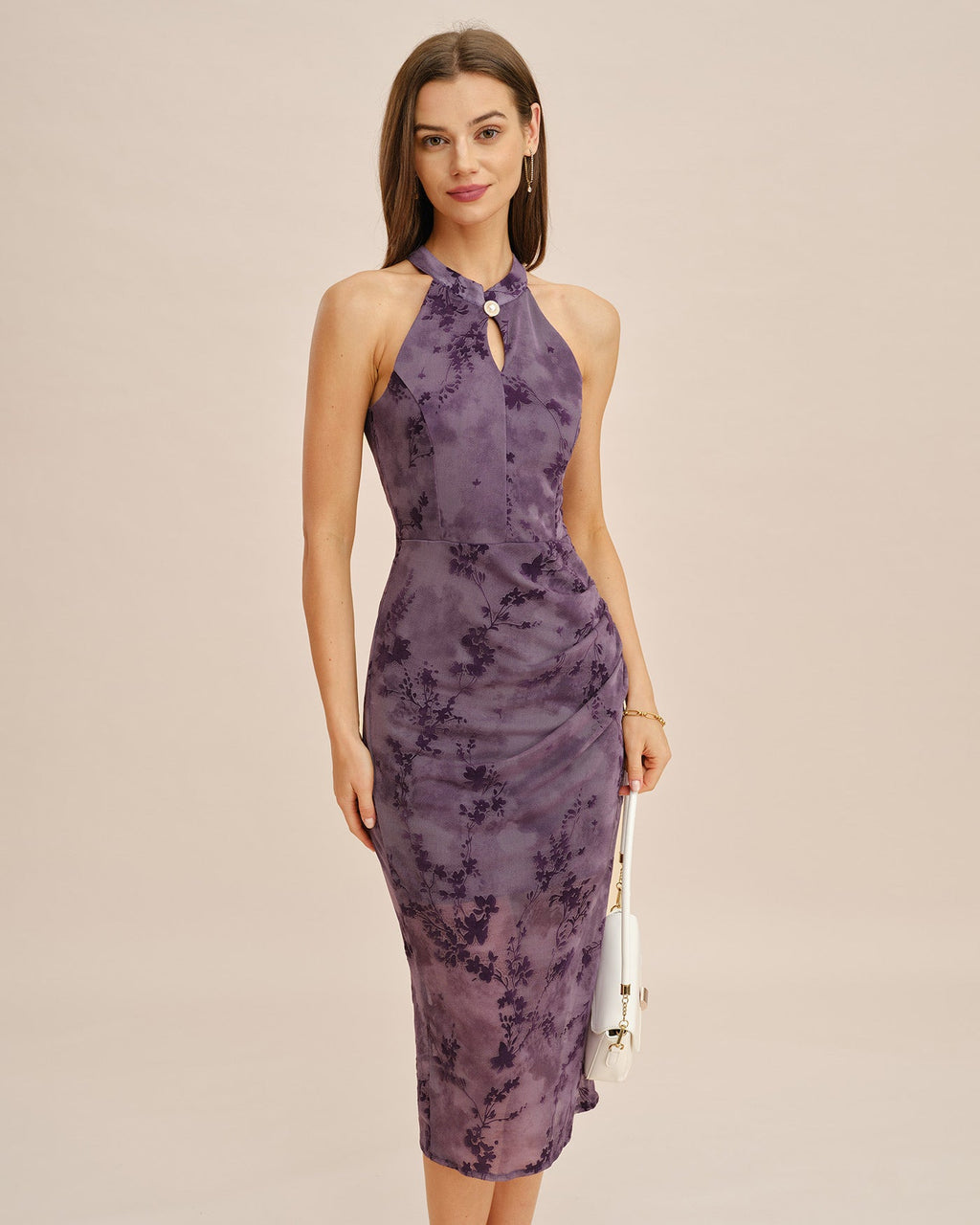 Vibrant Purple Sleeveless Midi Bodycon Dress