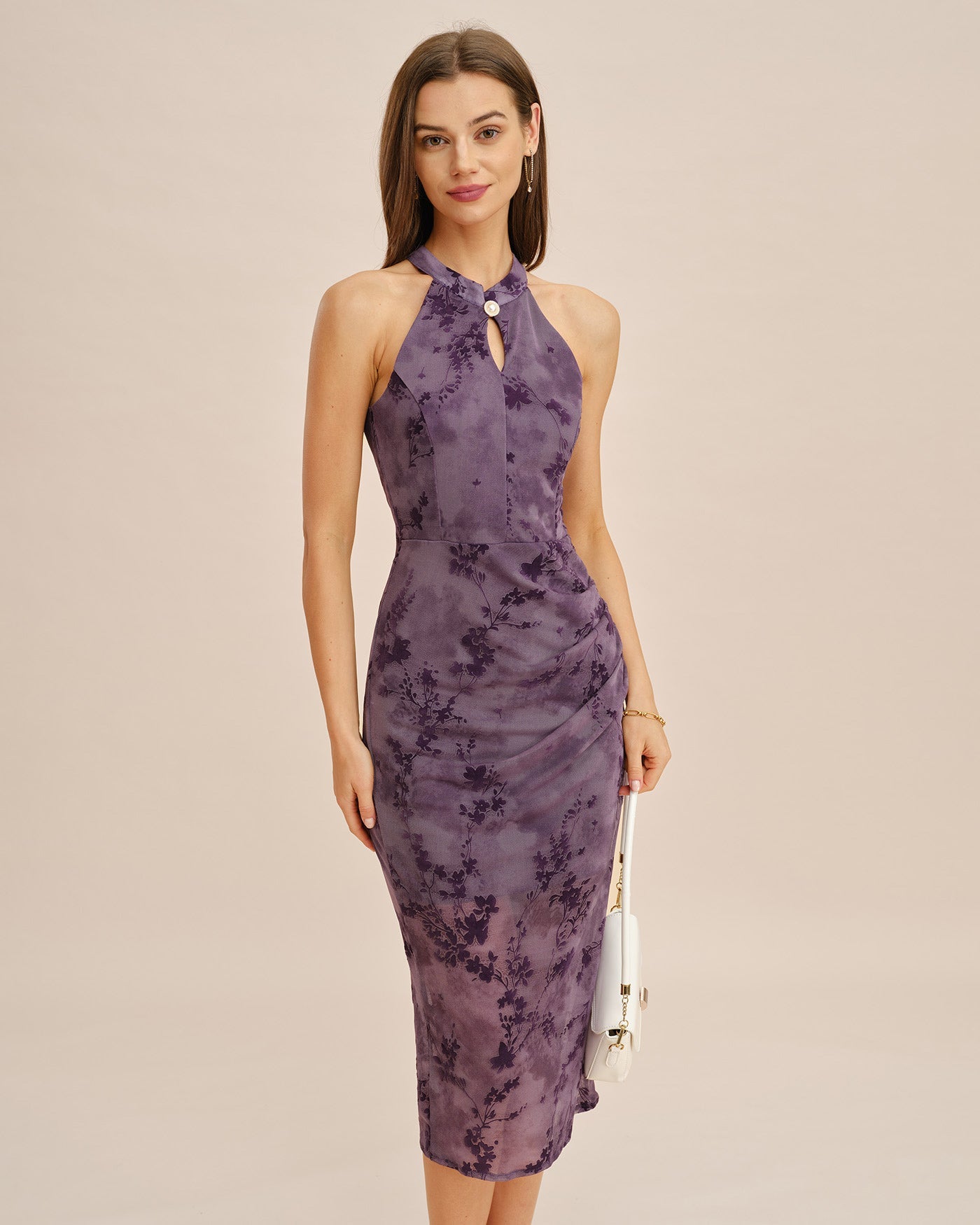 Vibrant Purple Sleeveless Midi Bodycon Dress