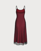 Wine Red Ruched A-Line Midi Dress
