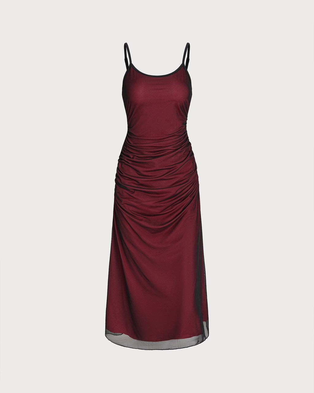 Wine Red Ruched A-Line Midi Dress