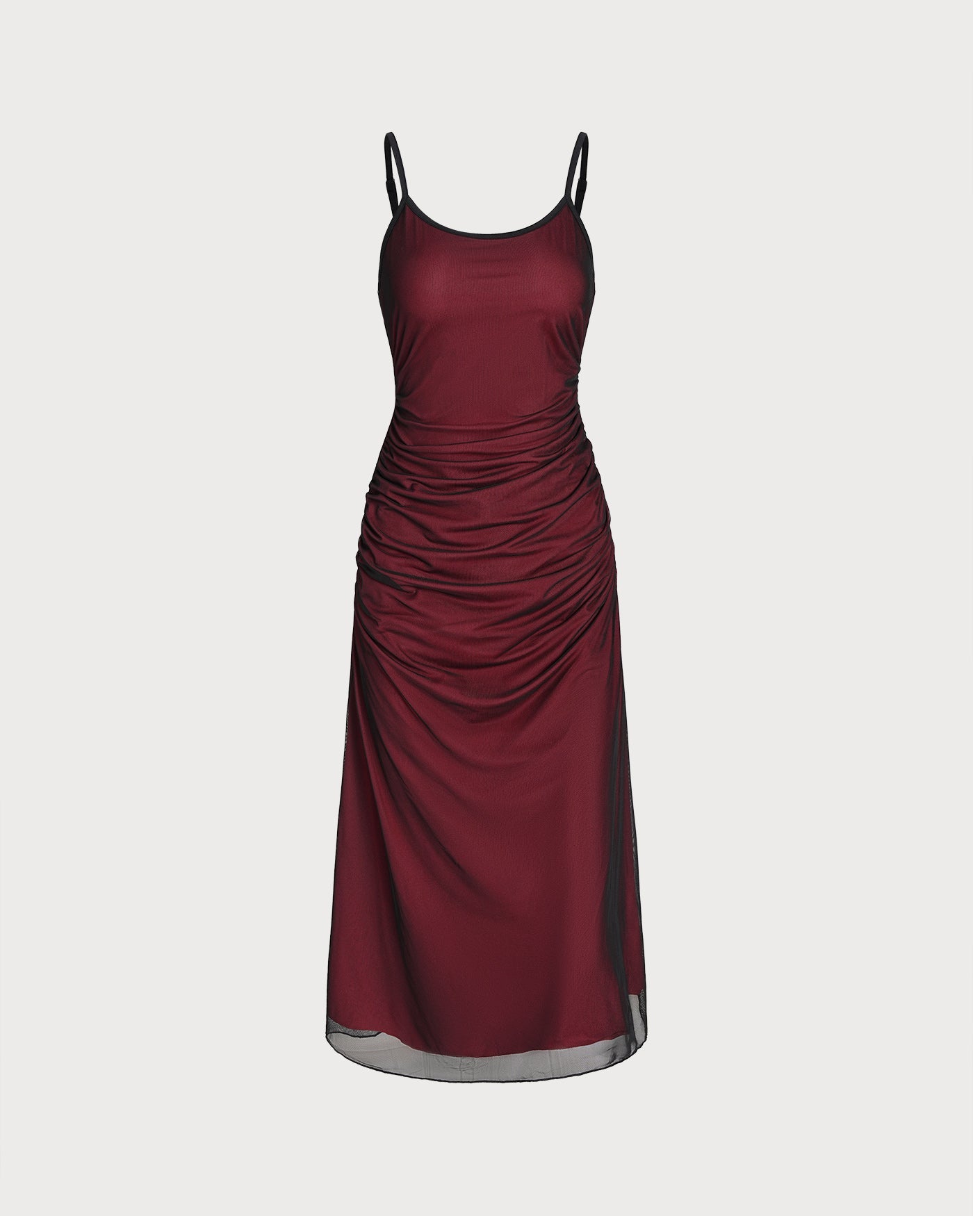 Wine Red Ruched A-Line Midi Dress