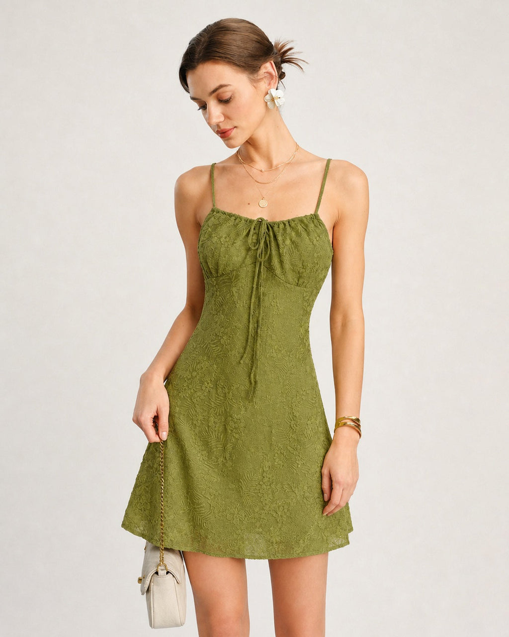 Emerald Ruched A-Line Mini Slip Dress