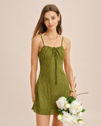 Emerald Ruched A-Line Mini Slip Dress