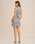 Plaid Mini Dress with Grey Boat Neck