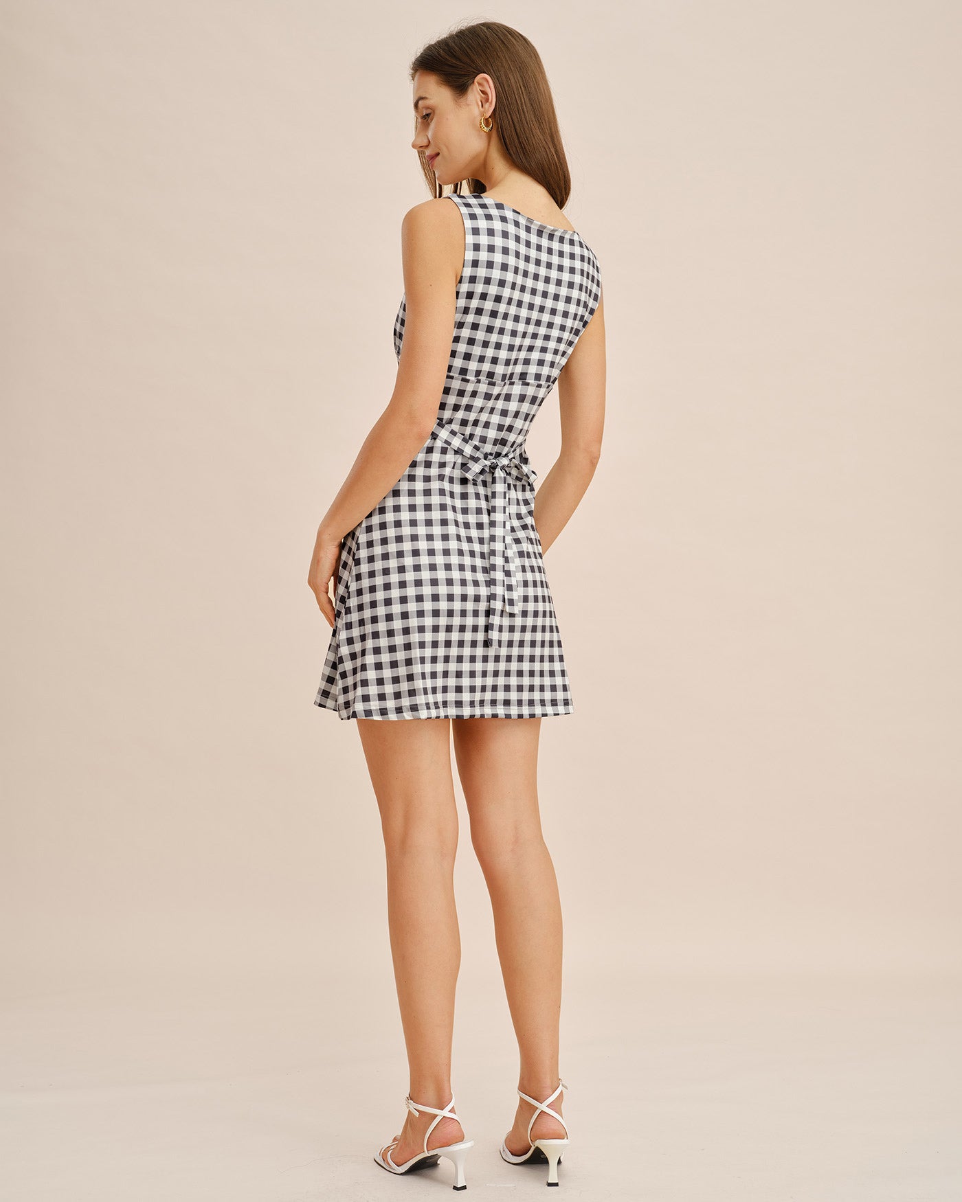 Plaid Mini Dress with Grey Boat Neck