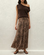 Brown Animal Print Long Mesh Skirt