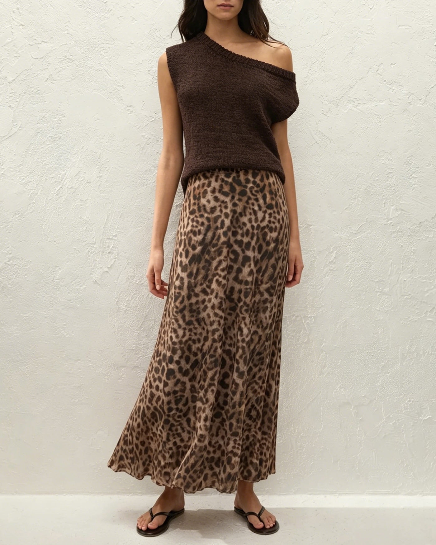 Brown Animal Print Long Mesh Skirt