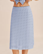 Blue A-Line Skirt with Polka Dot Splicing
