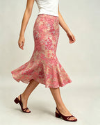 Floral Mermaid Midi Skirt in Pink
