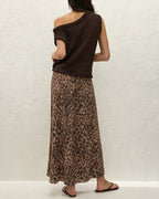 Brown Animal Print Long Mesh Skirt