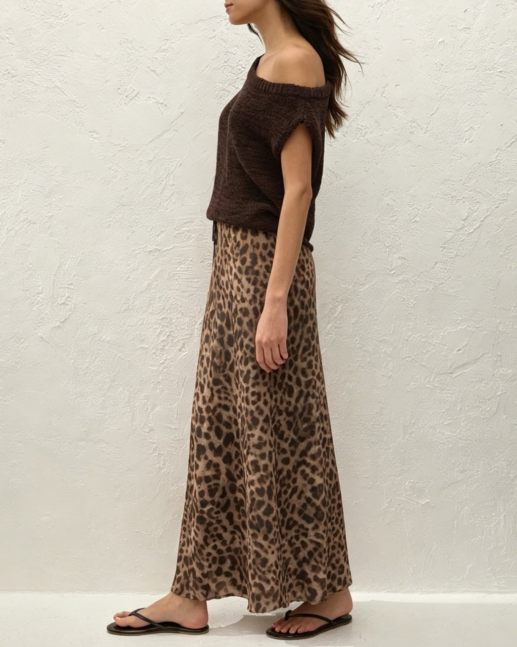Brown Animal Print Long Mesh Skirt