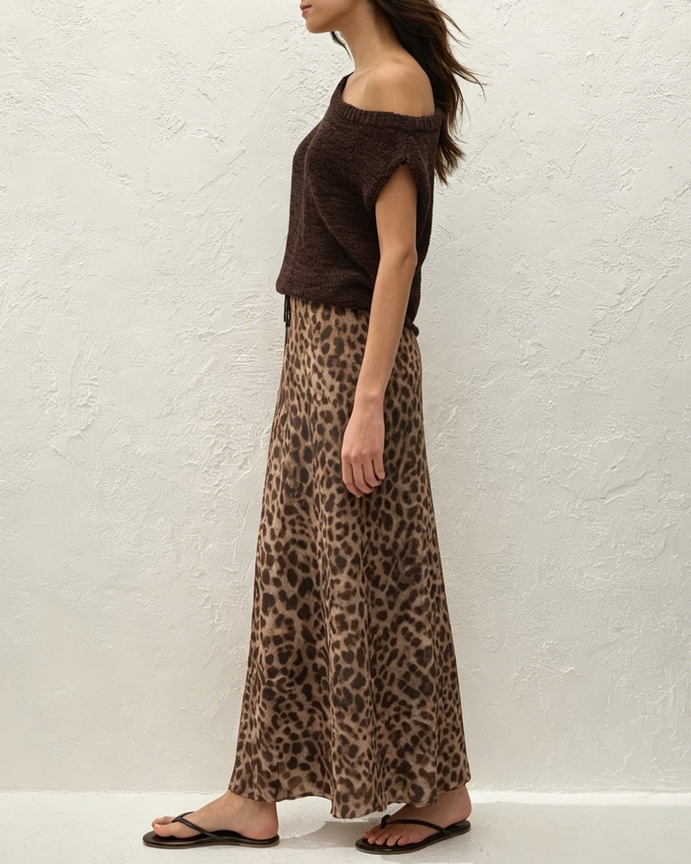 Brown Animal Print Long Mesh Skirt