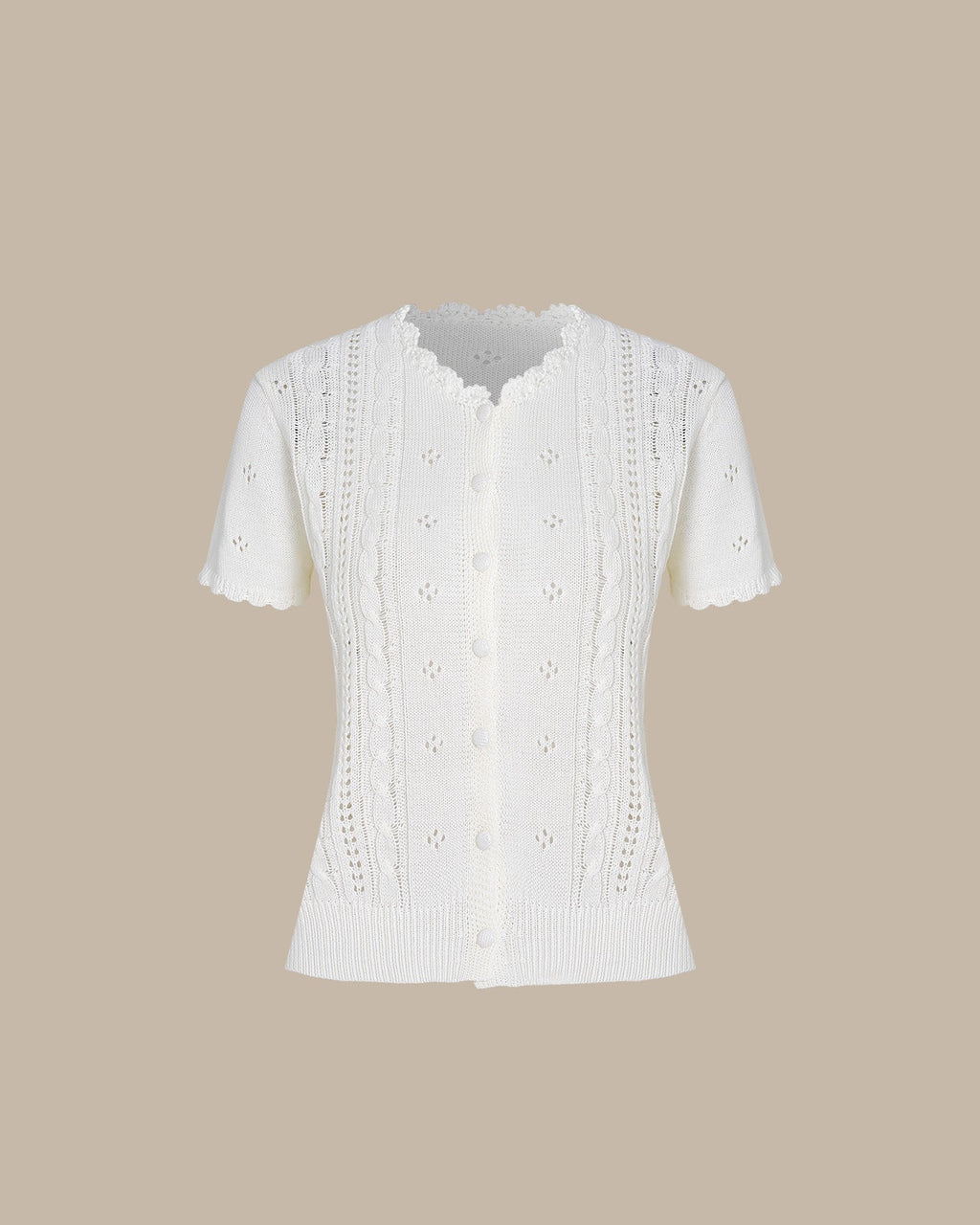 Textured Knit Cardigan in Off White