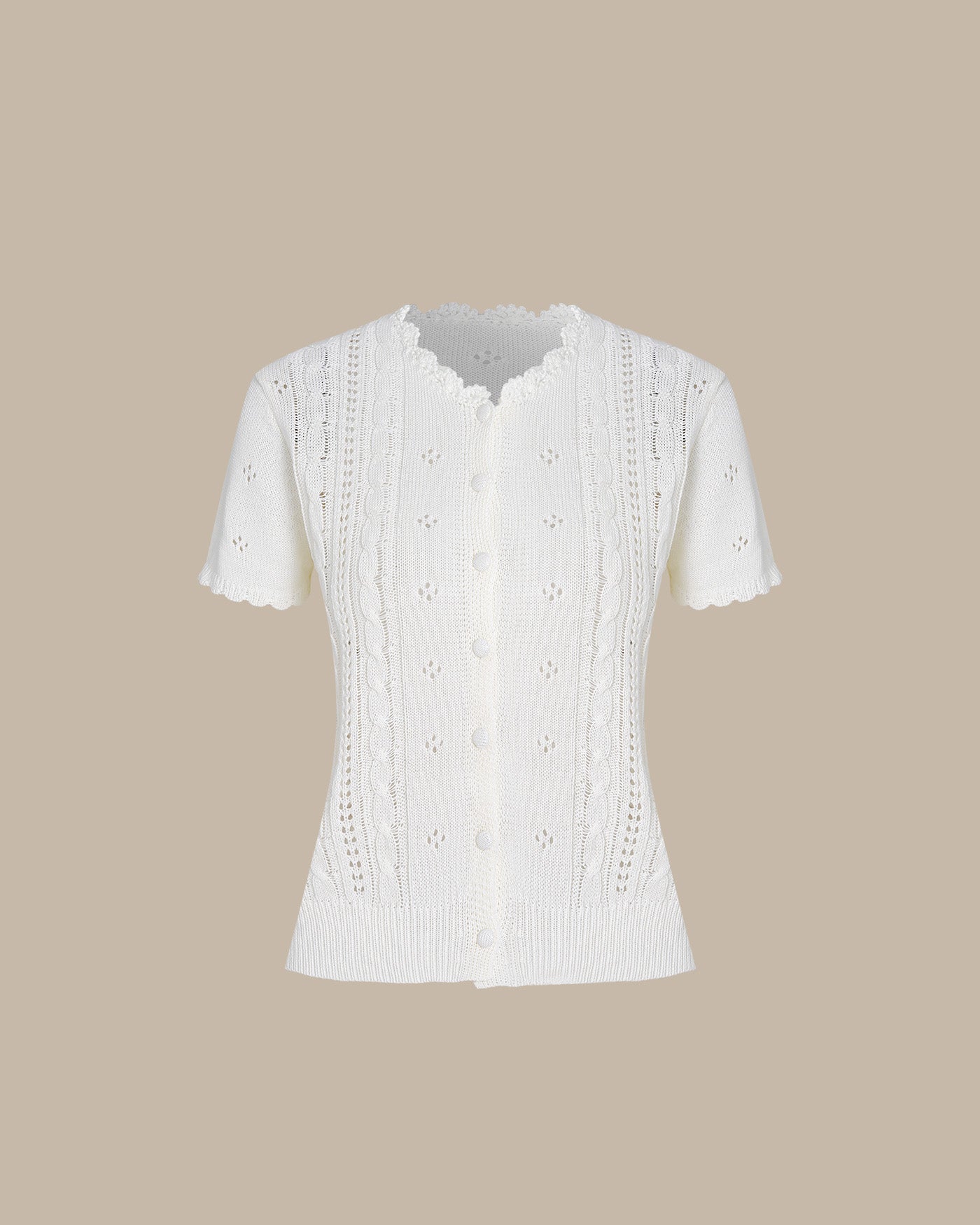 Textured Knit Cardigan in Off White