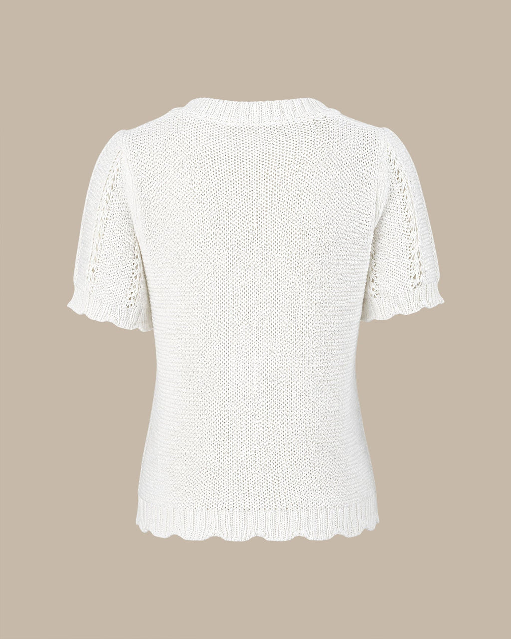 Textured Knit Sweater with Round Neck in White
