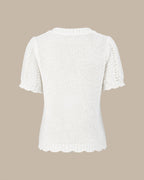 Textured Knit Sweater with Round Neck in White