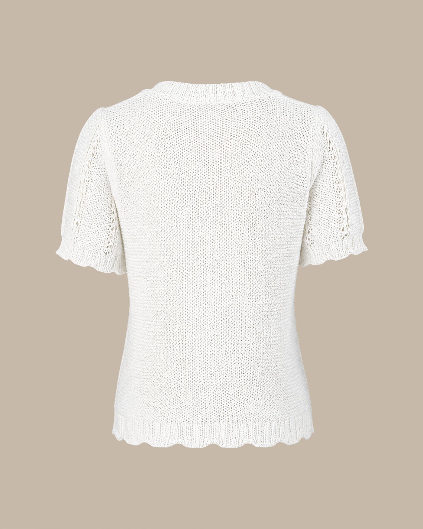 Textured Knit Sweater with Round Neck in White