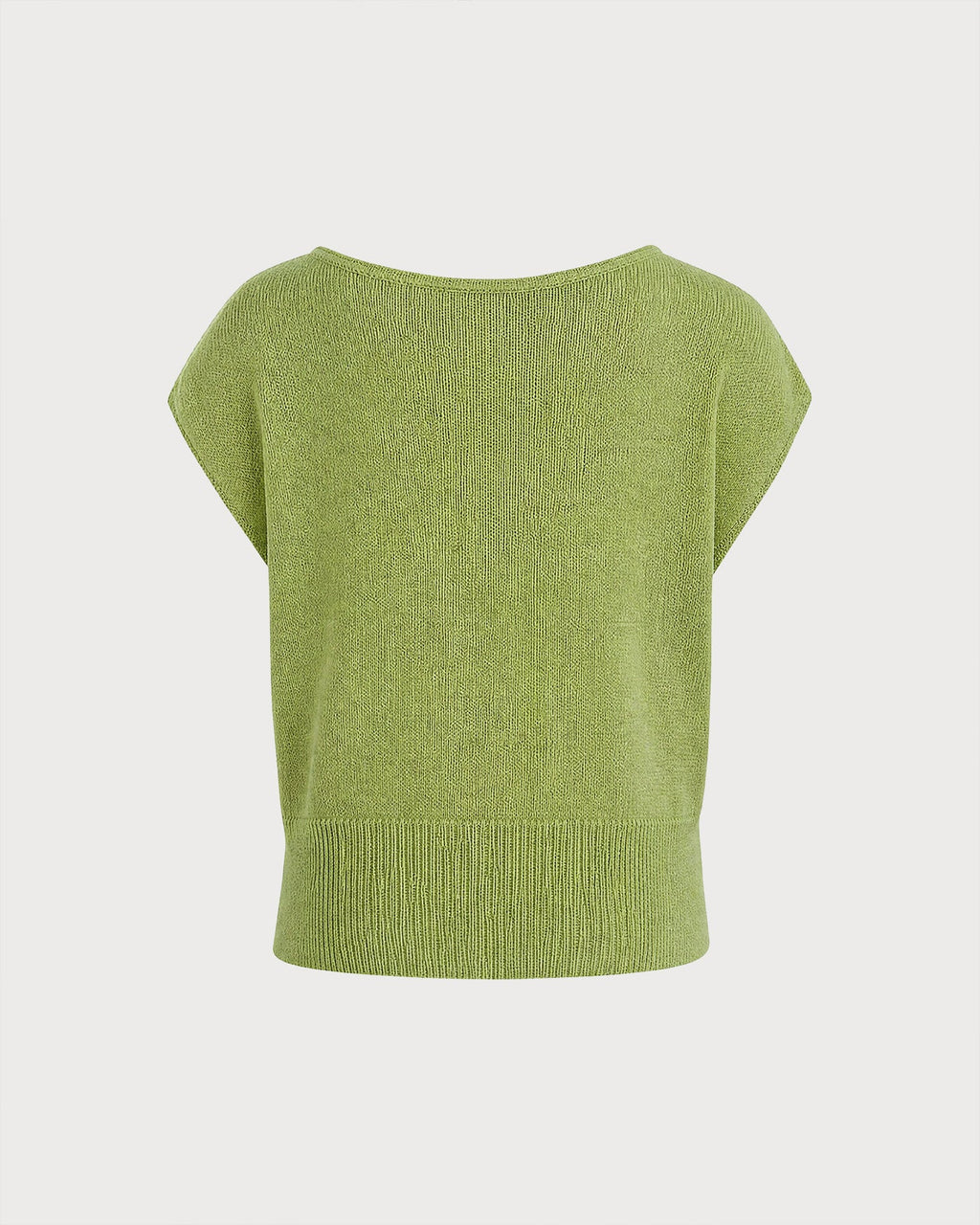 Green Knit Sweater with Round Neck and Drop Shoulders