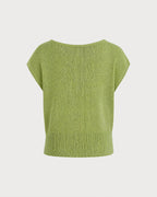 Green Knit Sweater with Round Neck and Drop Shoulders