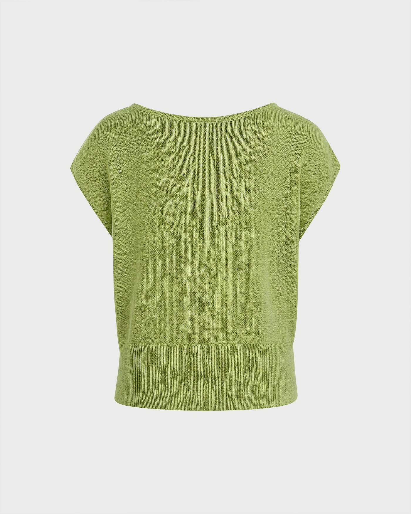 Green Knit Sweater with Round Neck and Drop Shoulders