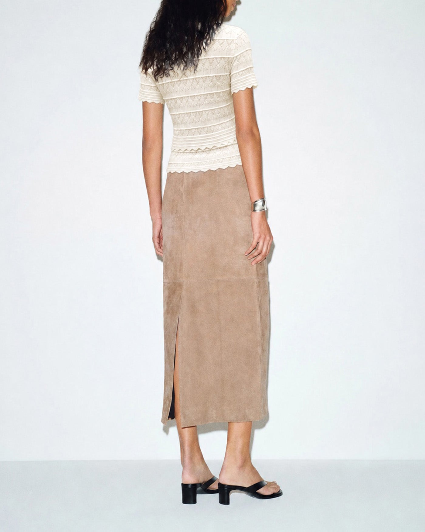 Textured V-Neck Sweater in Off White