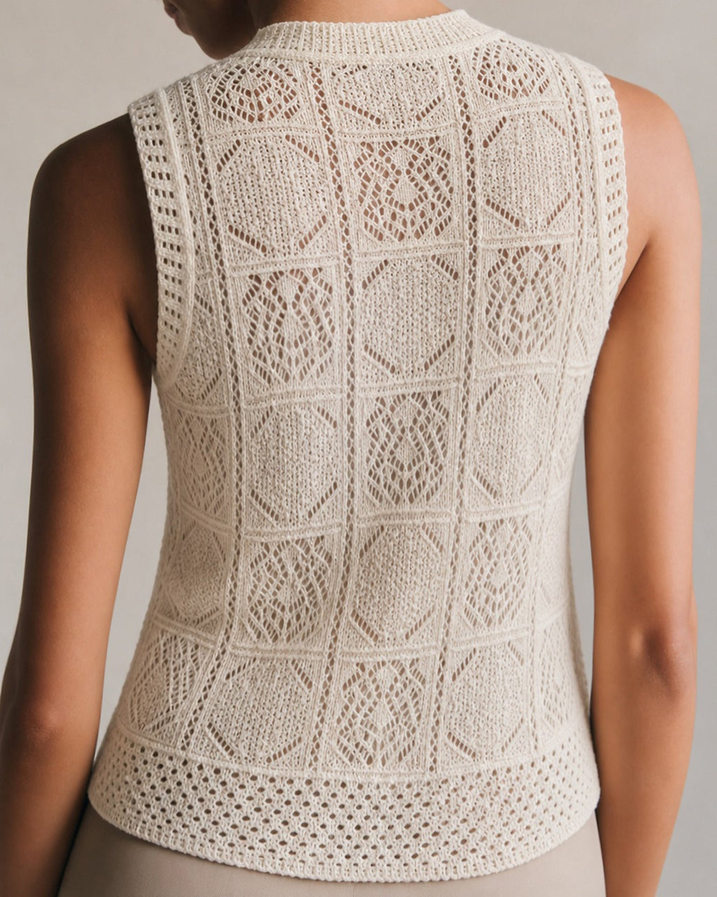 Textured Knit Sweater in Apricot with Round Neck
