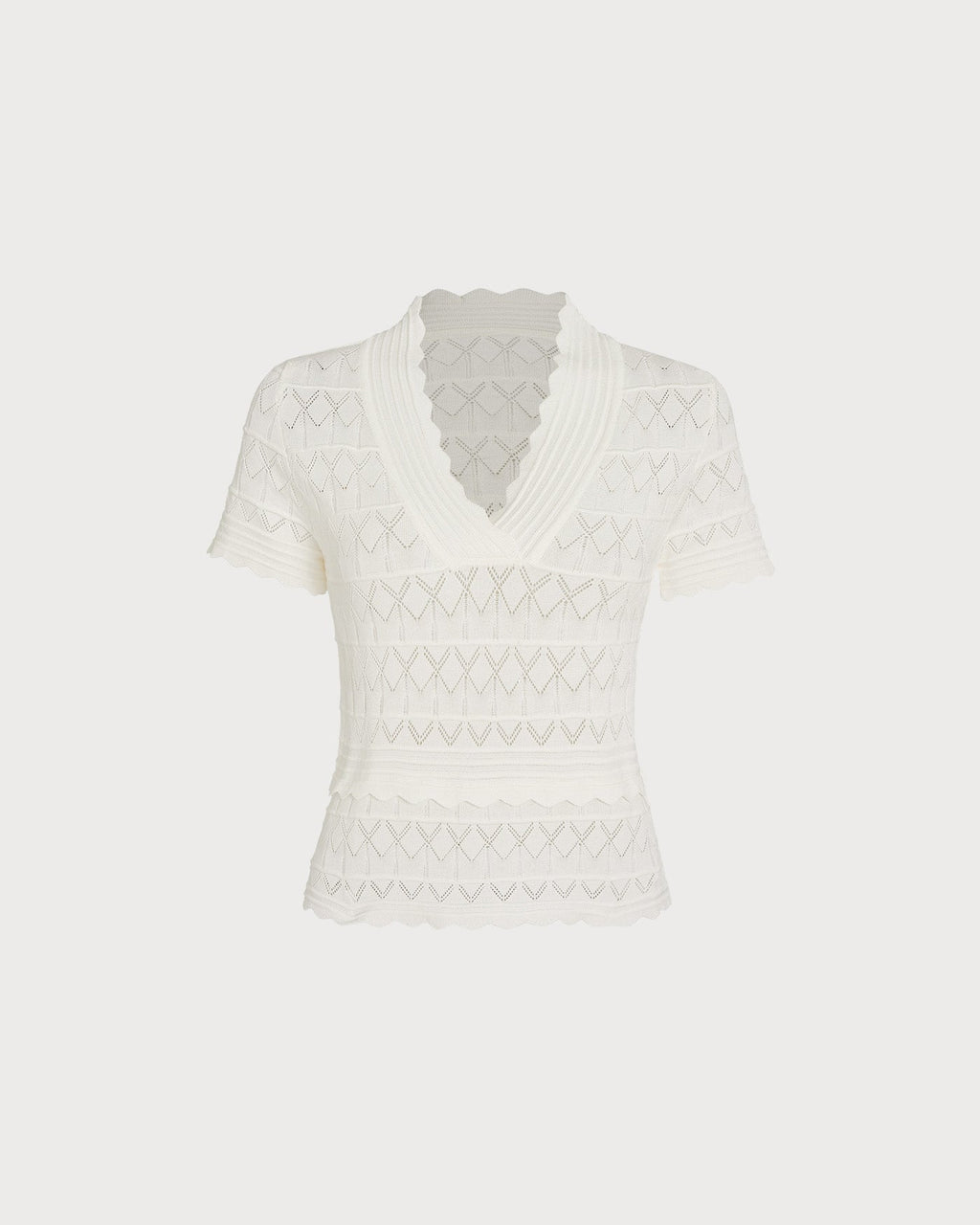 Textured V-Neck Sweater in Off White
