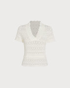 Textured V-Neck Sweater in Off White