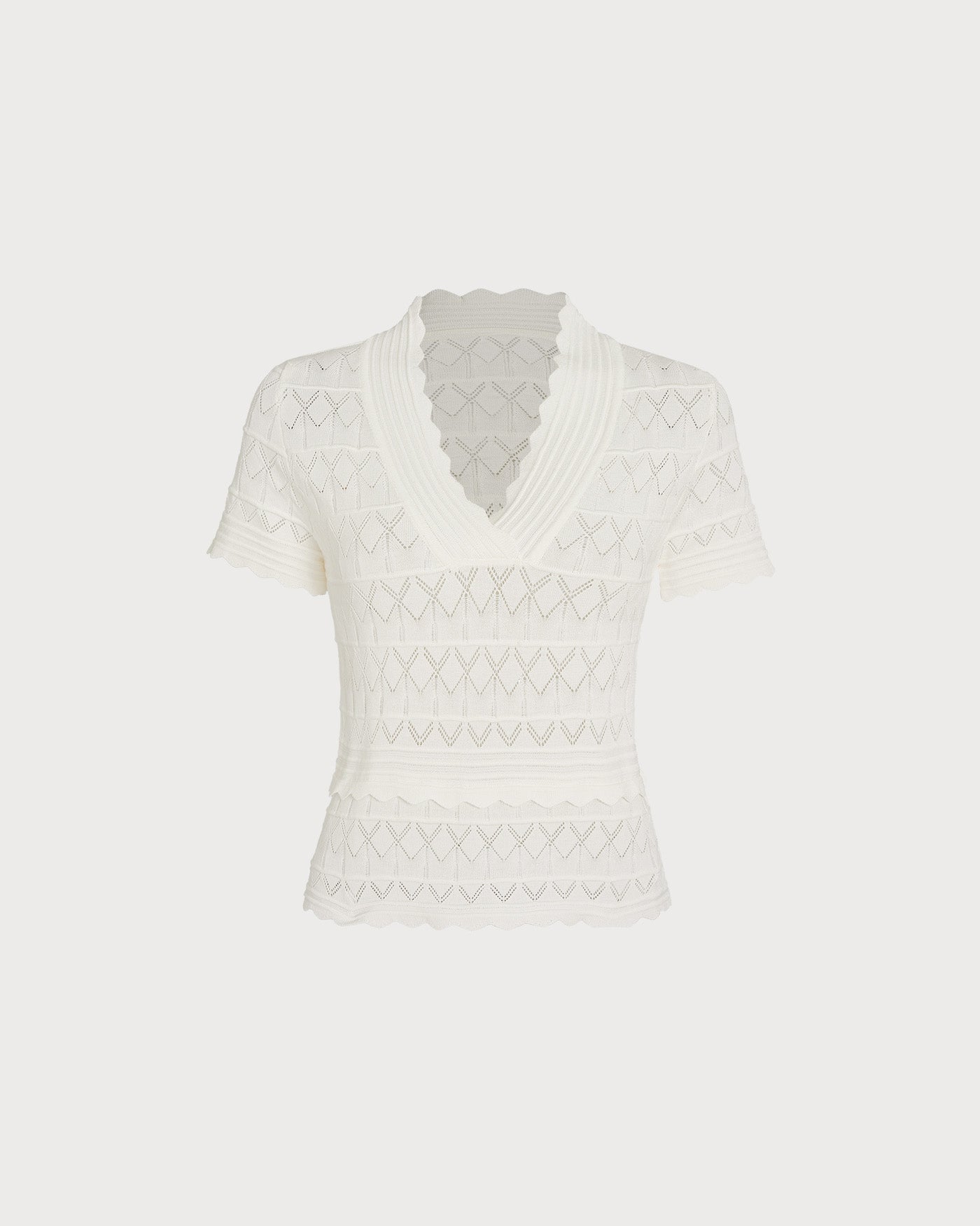 Textured V-Neck Sweater in Off White