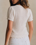 Textured Knit Sweater with Round Neck in White