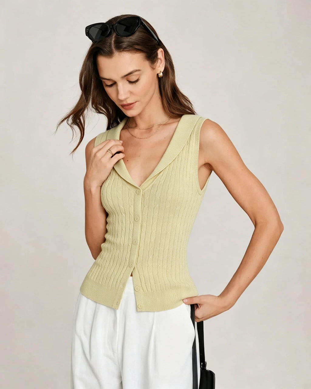 Textured Yellow V-Neck Button-Up Cardigan