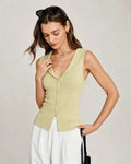 Textured Yellow V-Neck Button-Up Cardigan