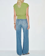 Green Knit Sweater with Round Neck and Drop Shoulders