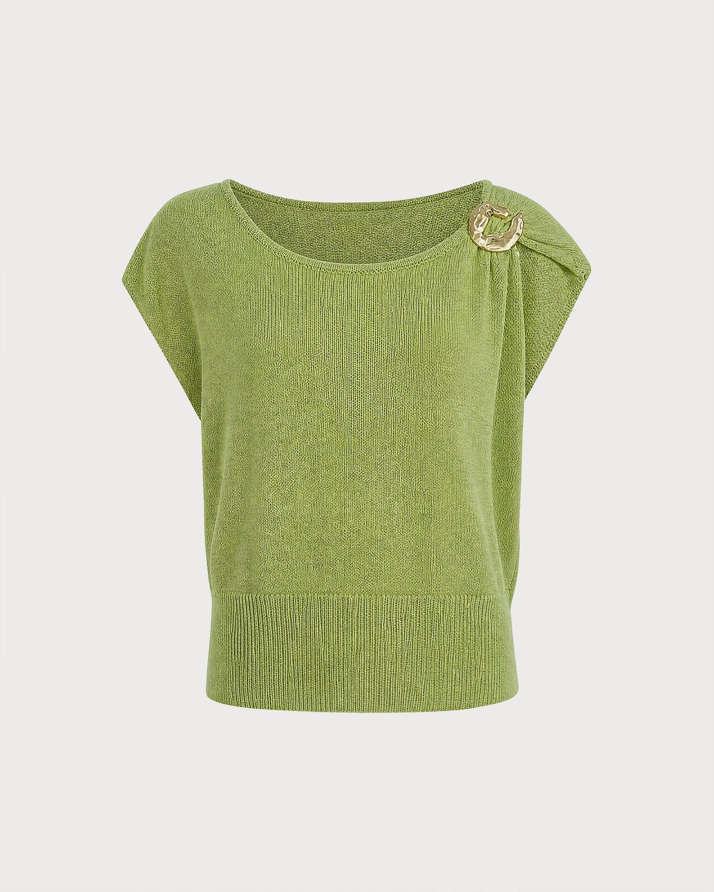 Green Knit Sweater with Round Neck and Drop Shoulders