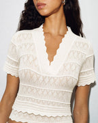 Textured V-Neck Sweater in Off White