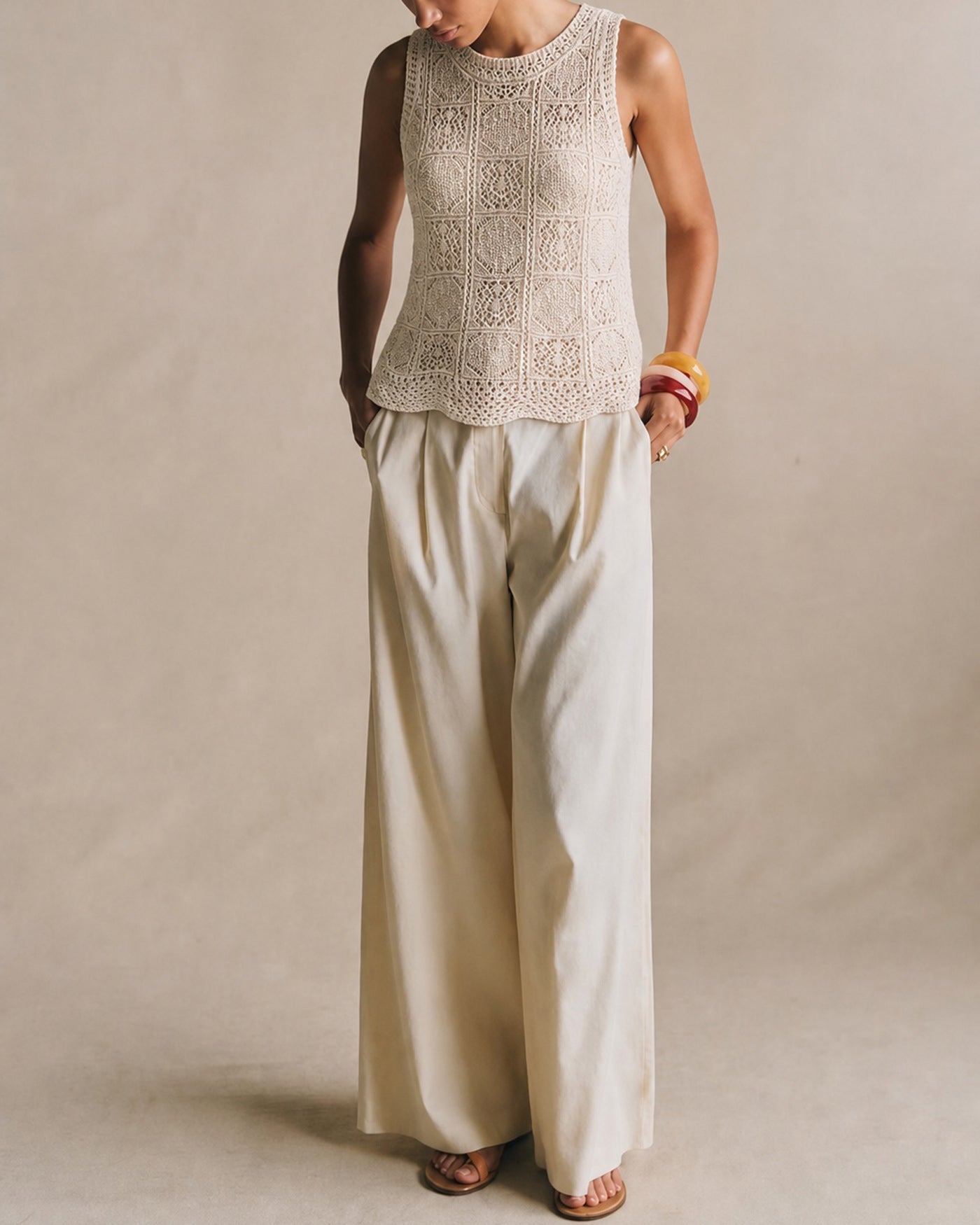 Textured Knit Sweater in Apricot with Round Neck