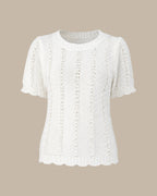 Textured Knit Sweater with Round Neck in White
