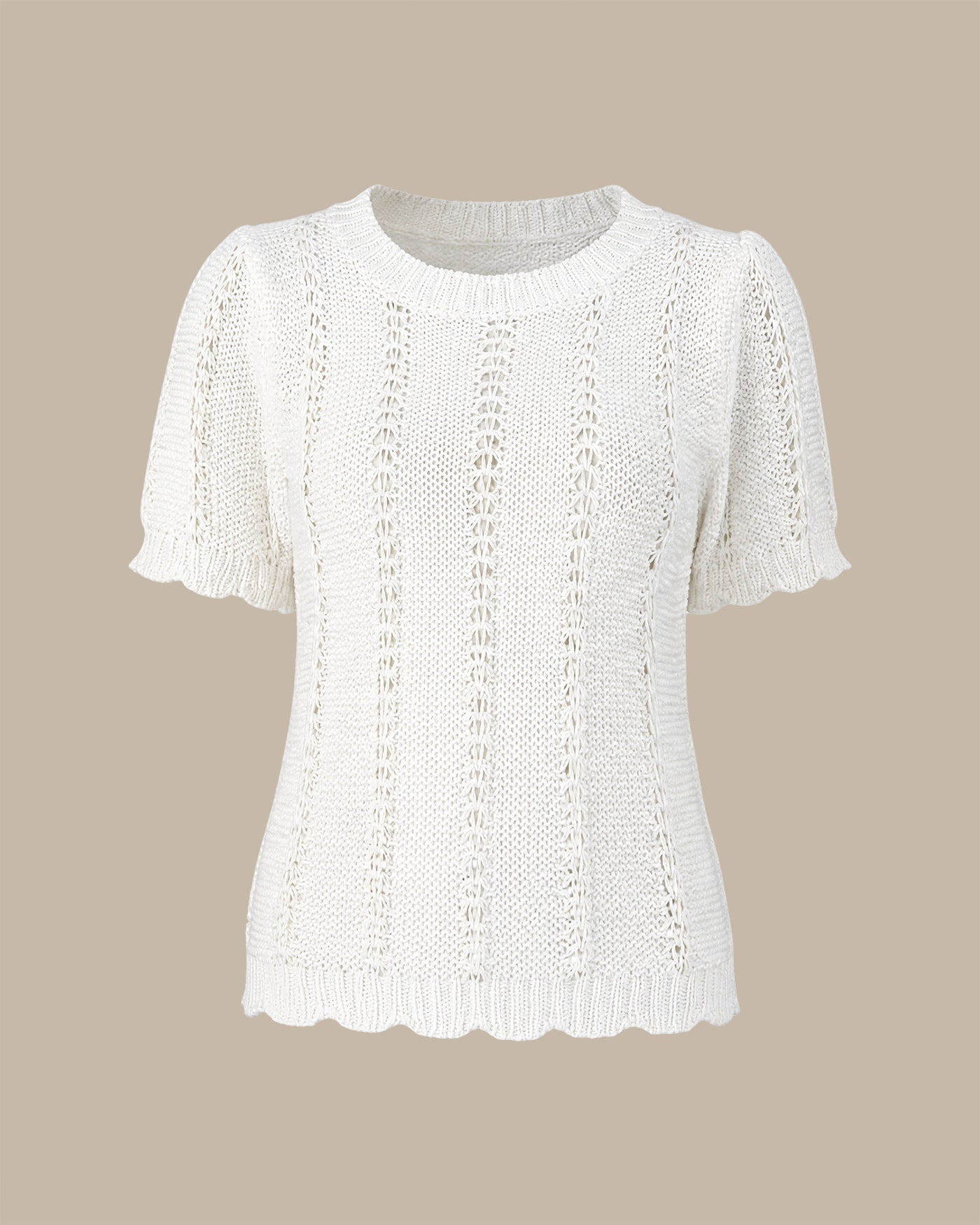 Textured Knit Sweater with Round Neck in White