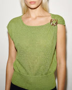 Green Knit Sweater with Round Neck and Drop Shoulders