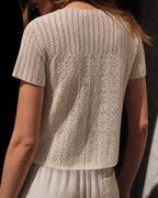 Textured Knit Cardigan with V-Neck and Buttons in Beige