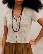 Textured Knit Cardigan with V-Neck and Buttons in Beige