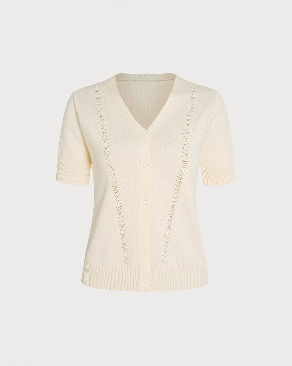 Apricot V-Neck Button-Up Knit Cardigan