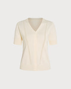 Apricot V-Neck Button-Up Knit Cardigan