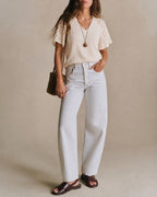 Apricot V-Neck Cut-Out Knit Top