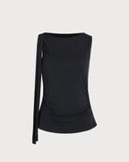 Black Knit Tank Top with Boat Neck Design