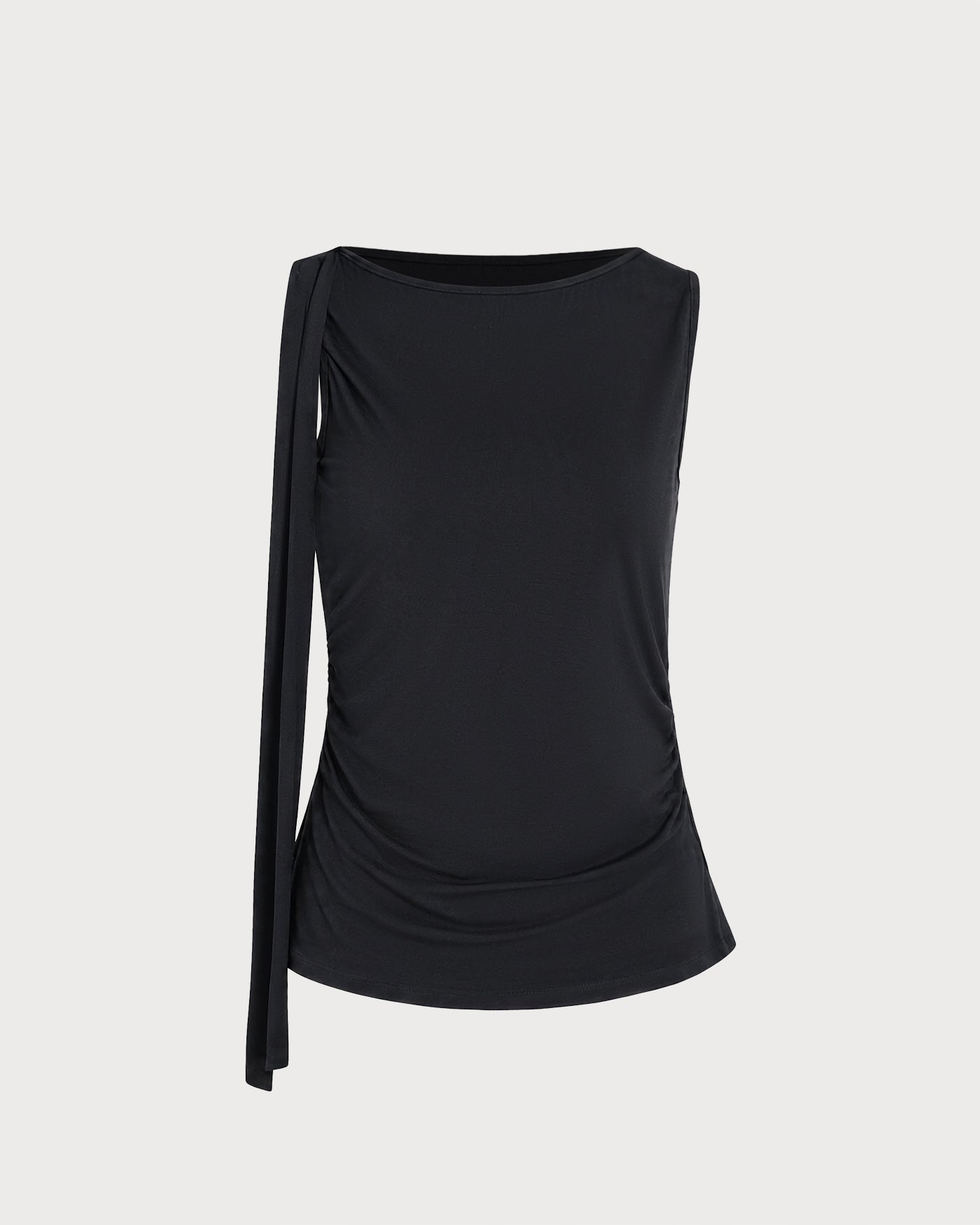 Black Knit Tank Top with Boat Neck Design
