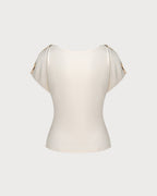 Apricot Cowl Neck Knit Tee with Button Detail