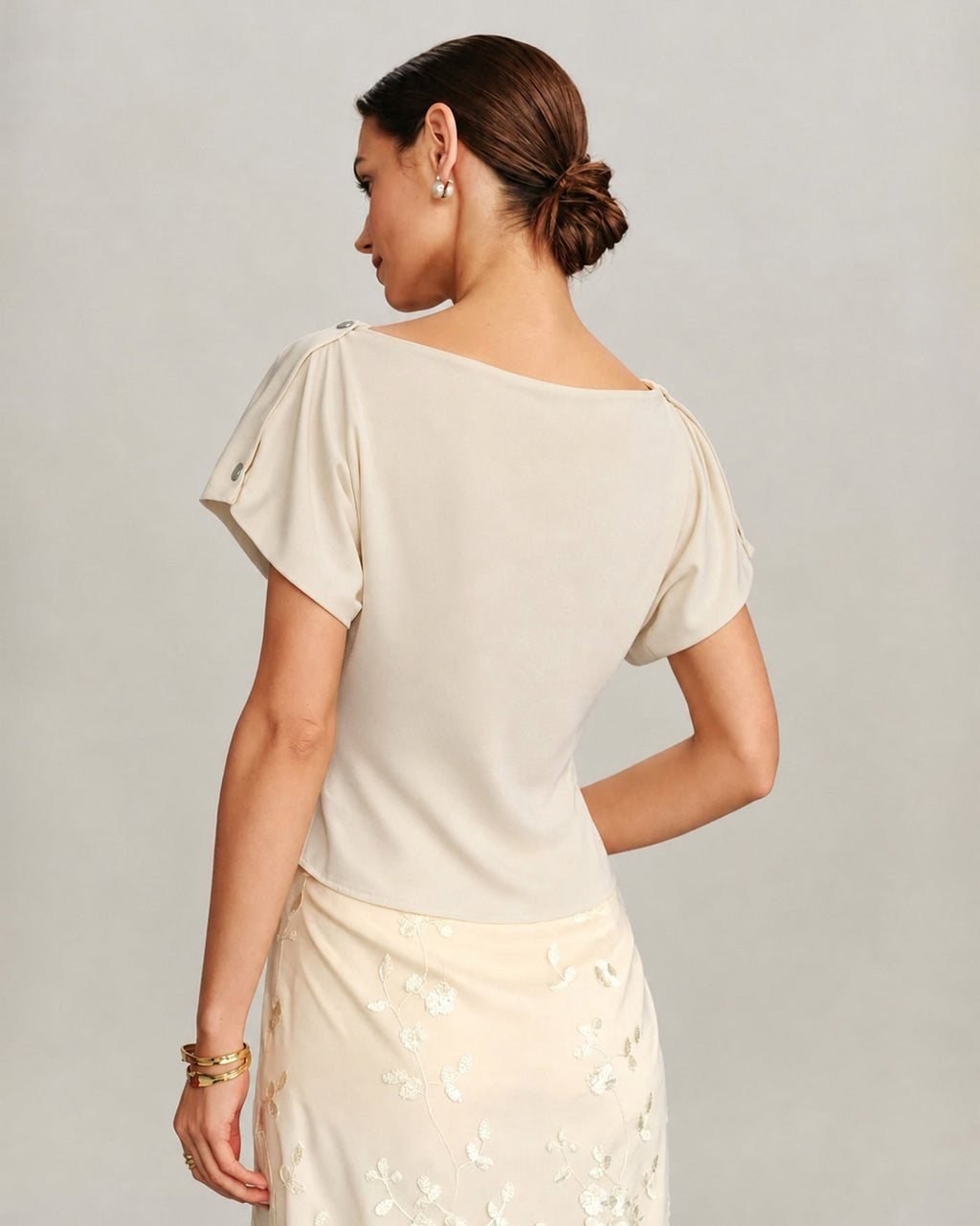 Apricot Cowl Neck Knit Tee with Button Detail