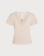 Apricot V-Neck Cut-Out Knit Top